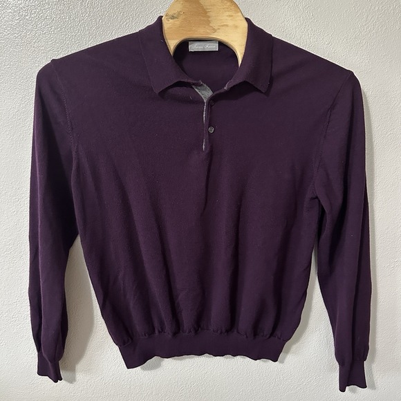 Toscano Firenze Polo Sweater 100% Merino Wool Made‎ In Italy Men's XXL Purple - Picture 1 of 5